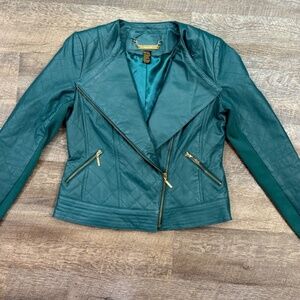 Womens Iman Genuine Leather Jacket, Teal, Sz S Gold Hardware, Beautiful